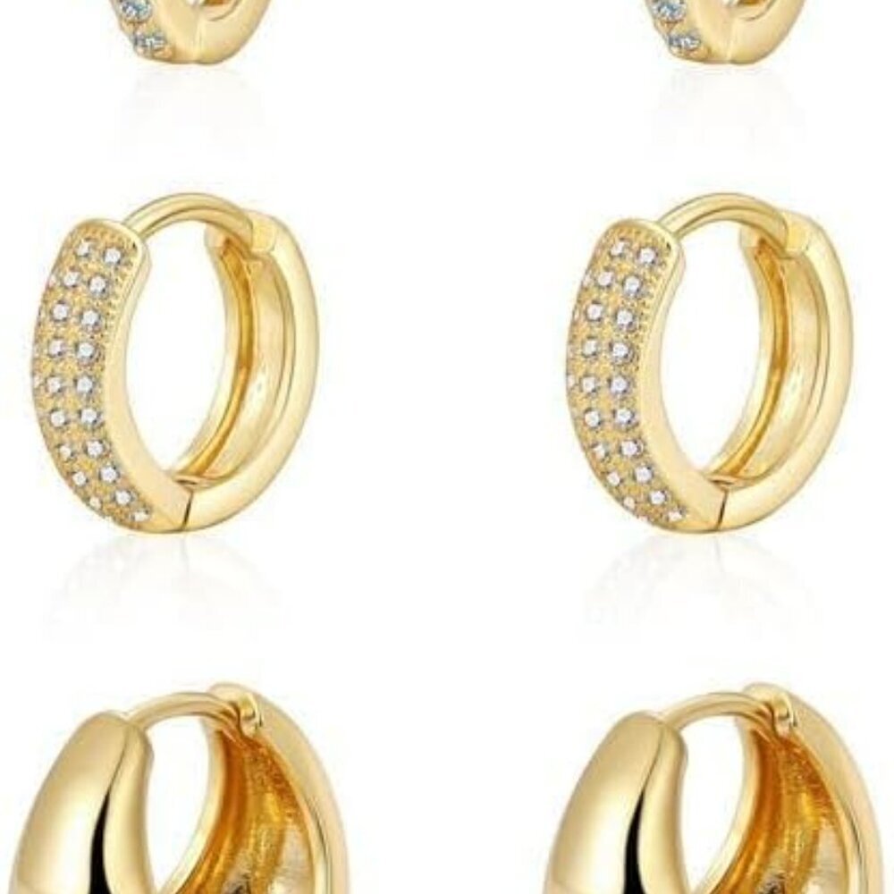 Small Gold Huggie Hoop Earrings Set for Women，Dainty 14K Gold/Silver Plated Twis - Picture 5 of 7